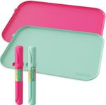 Silicone Art Mat 24" x 16" with Raised Edge, Roll-Up Design with Storage Strap, Multi-Purpose Desk & Table Protector Silicone Craft Mat for Crafts, Painting & DIY, Hot Pink & Light Green