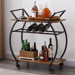 LVB Bar Cart with Wine Rack, 2 Tier Kitchen Cart on Wheels, Modern Wood and Metal Portable Coffee Cart Table for Home, Utility Industrial Mobile Serving Cart with Storage Shelf, Rustic Oak