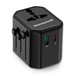 Honeywell New Launch Universal Travel Adapter 38W, 3-in-1 Fast Charging, Universal Socket, TypeC, USBA, Worldwide Wall Charger for EU,US,UK & CN/AUS, Devices, 3Yr Manufacturer Warranty