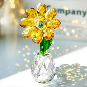 H&D Crystal Sunflower Figurine Ornament Glass Flowers Paperweight Lady Gift Birthday Party Table Decor