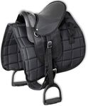 vidaXL Pony Saddle Set - 10" Black Saddle with Polyester Blanket, Plastic Stirrups/Belts, Fabric Girth for Ponies