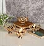 Collectible India Diwali Diya Crystal Round Akhand Diya for Puja Brass Small Kamal Deep Jyoti Oil Lamp for Home Temple Pooja Decor Gifts Pack of 4