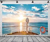 Loccor 8x6ft Fabric Cruise Ship Photography Backdrop Summer Cruise Vacation Panoramic Sea View Beautiful Sunset Holiday Travel Background Birthday Party Decor for Kids Adults Photoshoot Potrait Props