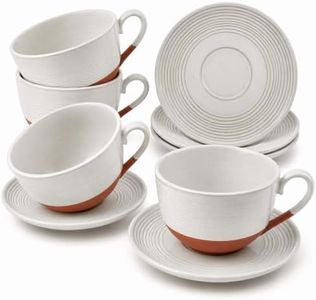 Feenmai 12 Oz Cappuccino Cups with Saucers, Coffee Cups Set of 4, Ceramic Tea Cup and Saucers, Wide Mouth Coffee Mugs for Latte Art, Cappuccino, Espresso & Cafe Drinks, Microwave Dishwasher Safe