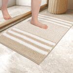 Biscpro Bath Mat Rug Extra Soft and Absorbent Fluffy Striped Chenille,Non Slip Shaggy Bathroom Floor Mat,Machine Washable (Khaki, 40 x 60 cm)