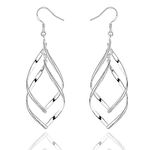 Double Twisted Linear Drop Statement Earrings Sterling Silver Dangle Earrings for Women Marquise Loops French Wire Drop Dangle Earrings for Women Anniversary Birthday Gifts (Leaf)