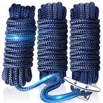 GREENEVER Dock Lines&Ropes Boat Accessories-3PC 1/2inX15 Ropes for Boats Double-Braided Mooring Marine Ropes with 12in Eye Loop for Docking,6500 lbs Breaking Strength Boating Gifts for Men(Navy Blue)