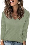 Arach&Cloz Women's Spring Tops 2025 Fashion Trendy V Neck Long Sleeve Shirts Knitted Casual Pullover Sweater Clothes Sage Green