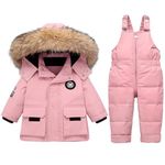 Toddler Snowsuit 2 Pieces Winter Outfit Baby Girl Hooded Puffer Down Jacket Coat with Snow Bib Pants Boys Ski Suit 18-24 M Pink