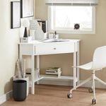 SoBuy FWT31-W,Wood Corner Desk with Drawer and Storage Shelf,Triangle Table Desk,Home Office Desk Computer Workstation,White