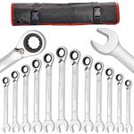 Towallmark 12-Piece Wrench Set, Reversible Ratcheting Combination Set, Metric 8mm-19mm, 72 Teeth, Cr-V Steel Ratchet Wrenches Set with Storage Bag for Motorcycle/car/Mechanical etc.