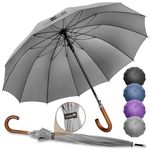 ZOMAKE Large Stick Umbrella Wooden Handle 55 Inch - Automatic Classic Golf Umbrella 12 Rids Business Umbrella J Handle for Walking, Big Umbrellas Windproof Grand Parapluie for Men women(Grey)