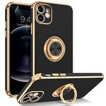 BENTOBEN Designed for iPhone 12 Case for Girls Women, Slim Fit Kickstand Ring Holder Design Shockproof Protection Soft TPU Bumper Drop Protective Luxury Cover for iPhone 12 Case(6.1inch), Black