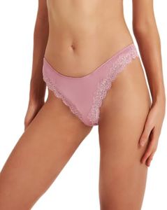 Womens Silk Lace G-string Thong Panty, Sexy T-Back Underwear with Soft Satin (Lavenda, Small)