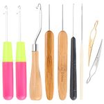 Dreadlock Crochet Hook Tool Kit,SUPRROW 9 PCS Bent Latch Hook Hair Extension Knitting Needle Crochet Needle Hook Tool for Braid Carpet Making and Other Craft