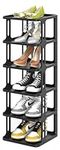 ZOINLIY 6 Tiers Shoe Rack for Closet Entryway, Narrow Vertical Shoe Organizer for Small Spaces, Black Stackable Shoe Cubby, Shoe Storage Tower, 10.55" D x 10.55" W x 31.49" H