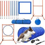 Kvittra Dog Agility Training Equipment Set, Puppy Jump Training Obstacle Course Starter Kit Pet Agility Outdoor Games Dog Outdoor Games with Tunnel, Weave Poles, Adjustable Hurdle, Jump Ring
