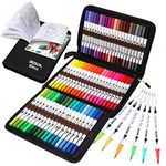 Duo Tip Brush Colouring Pens, ZSCM 60 Colours Duo Tips Fineliners Paint Brush Markers Set, Gifts for Women, Adults, Drawing Gift Card Making Painting School Supplies