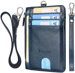 Teskyer Slim Wallet, Credit Card Holder Wallet with Zip Pocket & Neck Lanyard, Minimalist Front Pocket RFID Blocking Leather Wallet for Men & Women