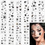 Spider Temporary Tattoo 20 Sheets Halloween Spider Tattoos Halloween Theme Tattoos Waterproof Black Widow Spider Webs Face Tattoos Stickers for Halloween Cosplay Costume Makeup Party