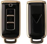 kwmobile Key Cover Compatible with Mitsubishi 3-Button car Key - Car Key Fob Case Protector - Black/Gold