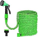 CLMCL 25ft/50ft/100ft/125ft/150ft Expandable Garden Hose Pipes, Expandable Garden Hose Flexible Stretch Water Pipe for Home Lawn Car with 8 Function Professional Water Spray Nozzle (25ft,Green)