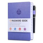 JIANTA Password Book Alphabetical with Tabs A-Z Index Hardback for Internet Website Address Contacts Password Organizer with Pen, Elastic Band, Inner Pocket (13cm x 19cm, Violet)