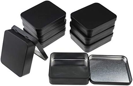 8 Pack Empty Rectangular Black Metal Storage Organizer Tins with Hinged Lids for Candies, Gifts & Treasures (3.7 x 3.3 x 1 inch)