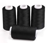 ilauke 4 x 3000 Yards Serger Thread Spools Black Polyester Sewing Threads Overlock Cone