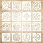 Mandala Stencil Art Set, 16 PCS Resuable Furniture Stencils Painting Template Mandala Dot Painting Templates Stencil for DIY Walls Furniture Floor Window Stones Fabric Tile Painting Scrapbook