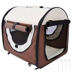 Pawhut Folding Fabric Soft Pet Crate Dog Cat Travel Carrier Cage Kennel House Brown 46L x 36W x 41H cm