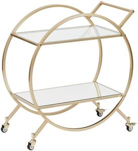 Cooper & Co. Homewares Remy Steel Bar Cart with Glass Rack, Gold