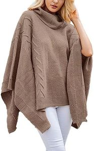 BerryGo Women's Chic Turtleneck Batwing Sleeve Asymmetric Knitted Poncho Pullovers Sweater, Cafe, One Size