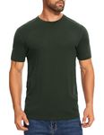 woolcano Men's 100% Merino Wool Base Layer Lightweight Wicking T-Shirt Short Sleeve Tee for Hiking Black Green XL