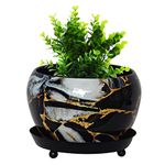 ecofynd 5 inches, Lily Black Metal Plant Pot with Saucer Plate | Indoor Outdoor Home Decor Item for Garden Plants Flower, Balcony, Patio, Living Room, Garden, Bedroom (Pack of 1, Black, POT029)