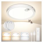 ONEWEST 2 Pack LED Ceiling Light Motion Sensor with Remote, Cordless 7000mAh Battery Operated Sensor Light Indoor, Induction Timing & 3 Colors Dimmable Ceiling Lamp for Bedroom, Porch, Basement