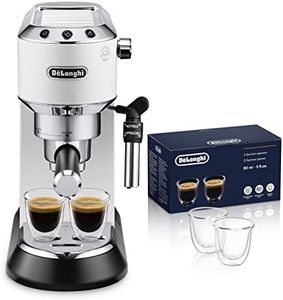 De'longhi Dedica - Cafetera de Bomba de Acero Inoxidable para Café Molido o Monodosis, Cafetera para Espresso y Cappuccino, EC685.W, Blanco + Juego de 2 vasos premium para espresso