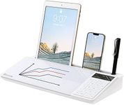 Homde Glass Desktop Whiteboard with Calculator Dry Erase Board Keyboard Tablet Stand Desk Organizer with Dotted Surface