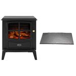 Dimplex Brayford Optiflame Electric Stove, Imitation Log Burner Fire Suite, Freestanding, Cast Iron Effect, Log Bed & Remote Control, Small – Black & Hearth Pad HPD001, Black