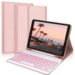 iPad 9th 2021/8th/7th Generation Keyboard Case, BORIYUAN 7 Colors Backlit Detachable Keyboard Folio Smart Cover for iPad 10.2"/iPad Air 10.5"(3rd Gen)/iPad Pro 10.5" with Pencil Holder –Champagne Pink