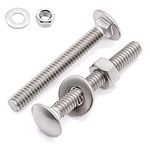 Glvaner (10 Sets) 1/4-20 x 4 Stainless Steel Carriage Bolts Screws Round Head Square Neck and Hex Nuts & Flat Washers 304 Stainless Steel 18-8 Full Thread Coverage