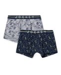 Jockey NB02 Boys Super Combed Cotton Elastane Stretch Printed Trunk with Front Open Fly and Ultrasoft Waistband (Pack of 2)_Monument - Navy_11-12 Yrs