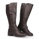 Hawkwell Women's Wide Calf Knee High Double Zipper Riding Boots, Brown PU, 9 M US