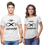 Hangout Hub HH3 Men's & Women's Round Neck T-Shirt to Infinity and Beyond (White;Men L(40);Women XXL(42) ;) Pack of 2 Couple T-Shirts