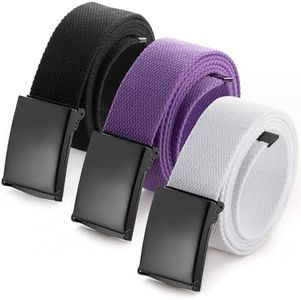 Mile High Life Cut To Fit Canvas Web Belt Size Up to 52" with Flip-Top Solid Black Military Buckle