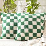 2 Pack Checkered Pillow Covers 18x18 Inch Soft Faux Fur Decorative Square Throw Pillow Covers Checkerboard Cushion Cases for Sofa Bedroom Couch Chair (Green)