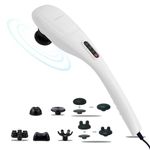 MEGAWISE CORED Handheld Back Massager | Deep Tissue Percussion RELIEF for Back, Neck, Shoulders, Waist and Legs W/5+2 MASSAGE Heads & 5 modes 5 speed 3700 RPM copper motor