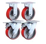 6" x 2" Heavy Duty Metal CASTERS with Poly Tread - Set of 4 Wheels, 2 Fixed, 2 Swivel w/Brakes - Swivel Casters are Locking - Foghorn Construction