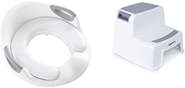 Rainberg Potty Training Seat for Kids Toddlers, Toilet Training Seat for Boys Girls, with Handle and Backrest, Anti Slip and Anti-Splash, Fit to Round and Oval Toilets (Potty Seat with Step Stool)