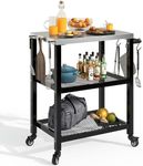 YITAHOME Outdoor Grill Cart Table Patio Food Prep and Work Cart Table Three-Shelf Stainless Steel Flattop Outdoor Cooking Prep Table with Wheels